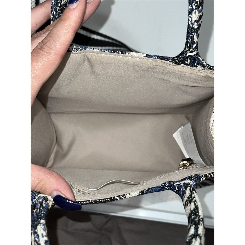 H&M Mini Tote Jacquard Tote Palm Tree Leaf Tropical Bag Crossbody Strap Blue EUC - Picture 9 of 11